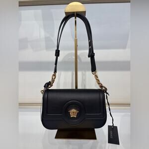Versace White Leather Medusa Shoulder Bag Black